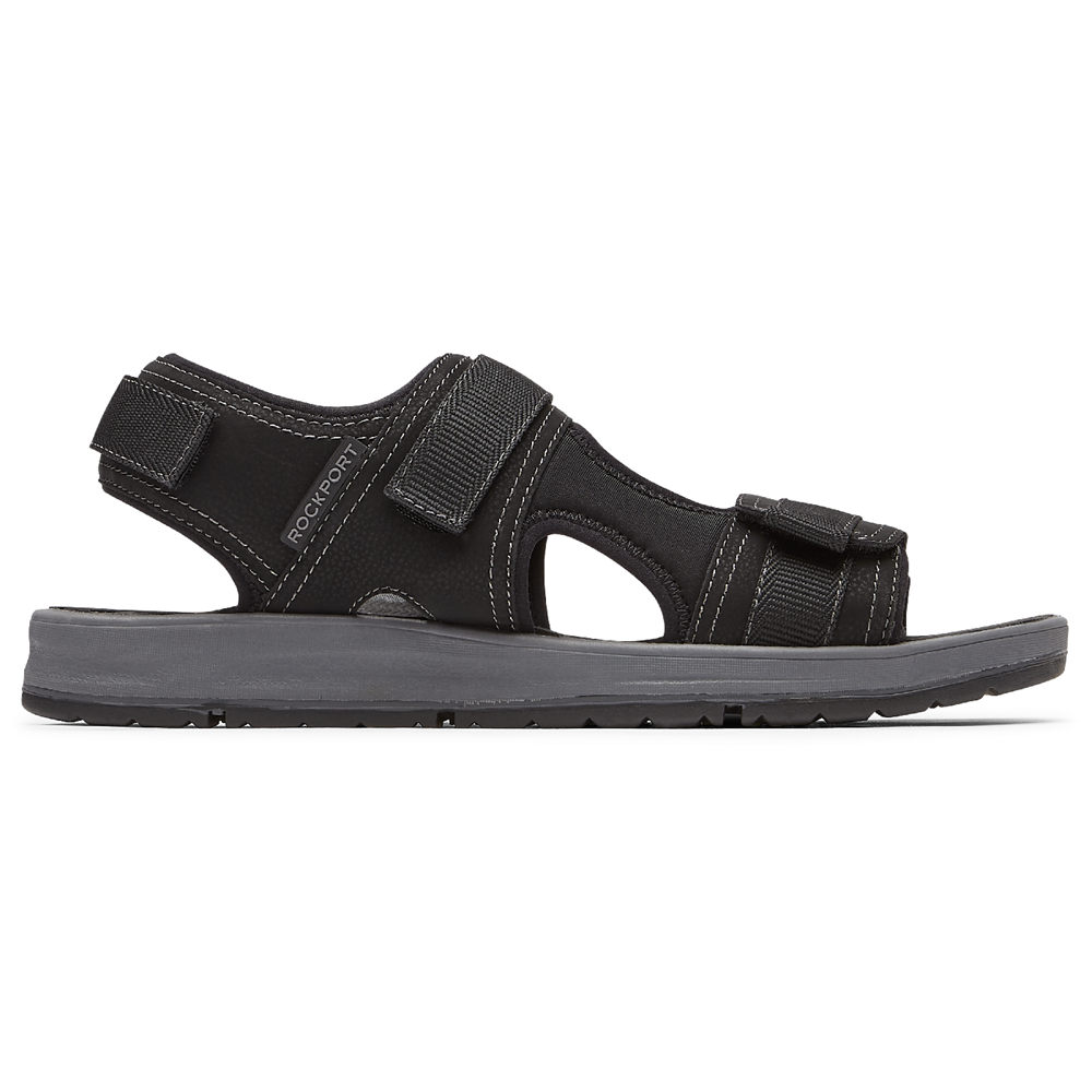 Rockport Singapore Mens Sandals - Lucky Bay Sport 3 Strap Black - MA6378125